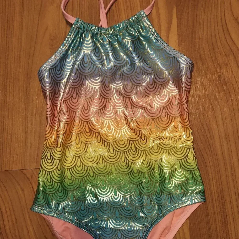 Cat & Jack Rainbow Striped Fringe One Piece Swimsuit Girls sz6/6X